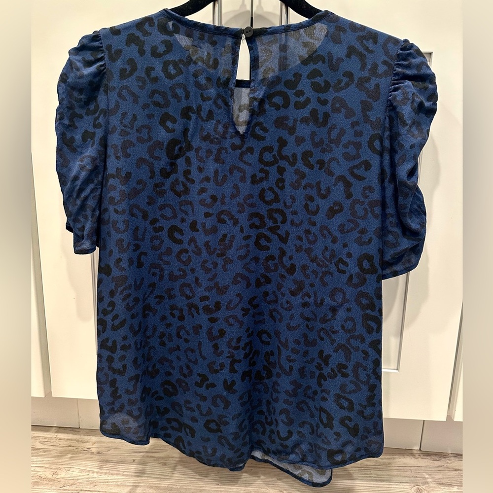 XS Ann Taylor LOFT Leopard Print Puff Short Sleeve Top - NWT Animal Print Blouse - Picture 6 of 11